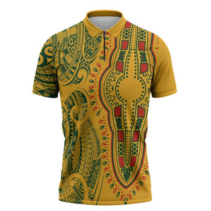 Dashiki and Polynesian Pattern Zipper Polo Shirt Afro Pacific Culture Gold Version
