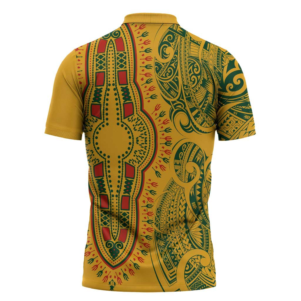 Dashiki and Polynesian Pattern Zipper Polo Shirt Afro Pacific Culture Gold Version