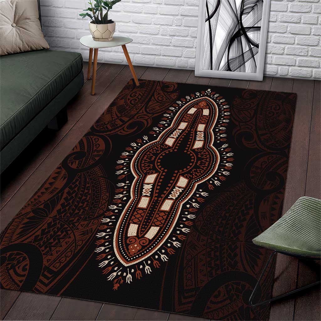 Dashiki and Polynesian Pattern Area Rug Afro Pacific Culture Red Version