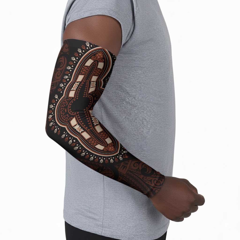 Dashiki and Polynesian Pattern Arm Sleeves Afro Pacific Culture Red Version