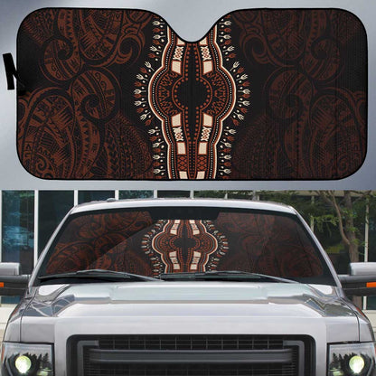 Dashiki and Polynesian Pattern Auto Sun Shade Afro Pacific Culture Red Version