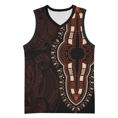 Dashiki and Polynesian Pattern Basketball Jersey Afro Pacific Culture Red Version LT9