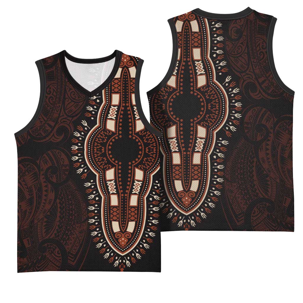 Dashiki and Polynesian Pattern Basketball Jersey Afro Pacific Culture Red Version LT9