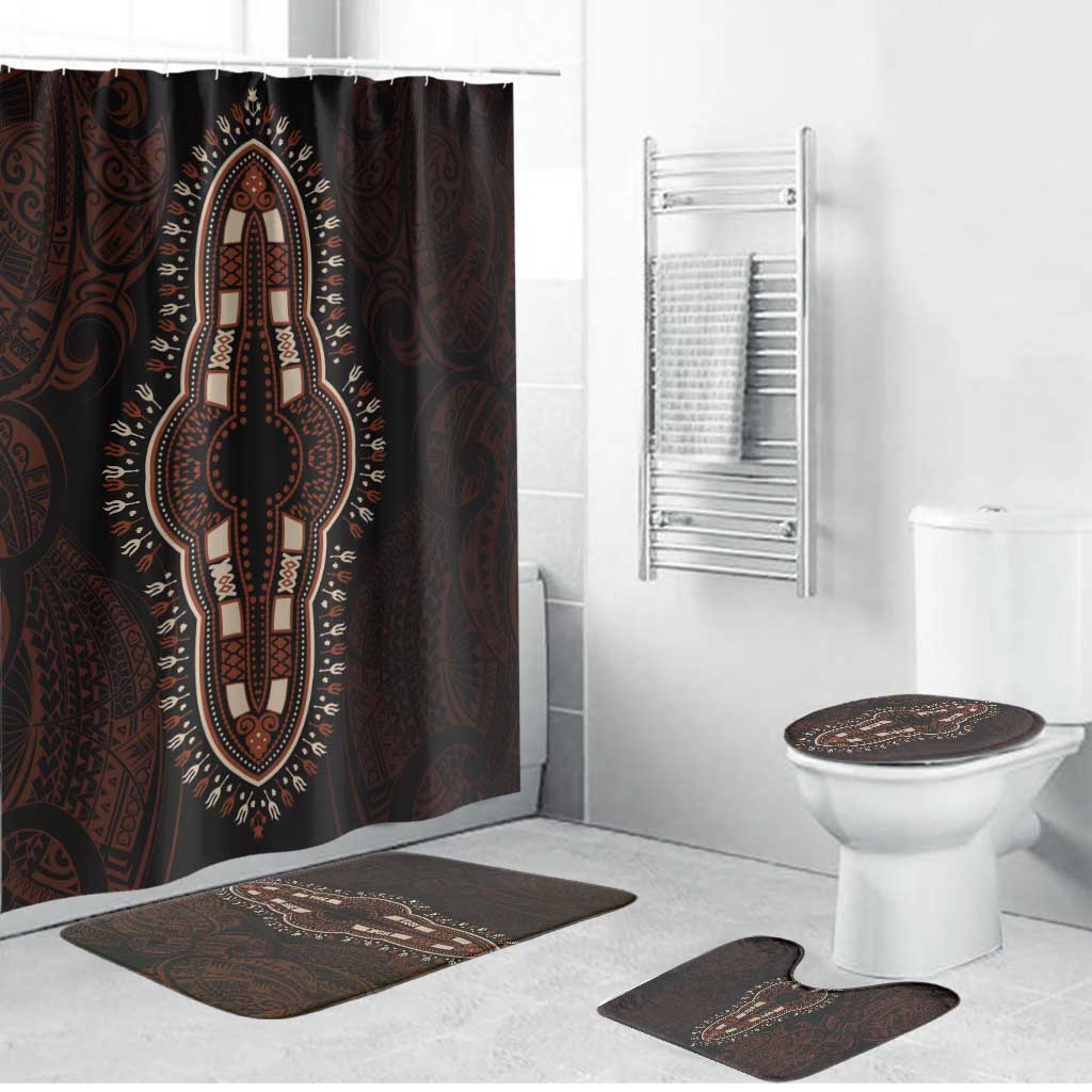 Dashiki and Polynesian Pattern Bathroom Set Afro Pacific Culture Red Version