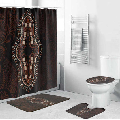 Dashiki and Polynesian Pattern Bathroom Set Afro Pacific Culture Red Version