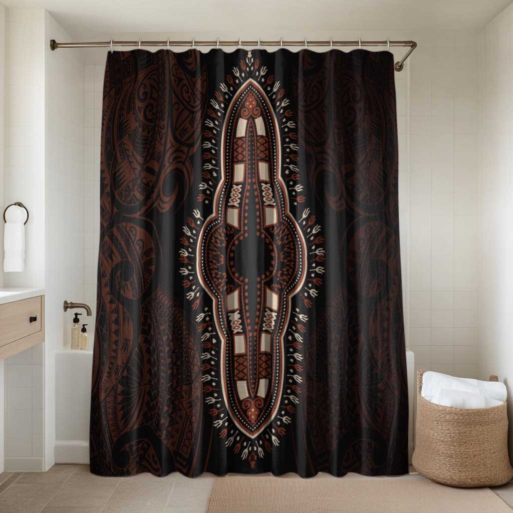 Dashiki and Polynesian Pattern Bathroom Set Afro Pacific Culture Red Version