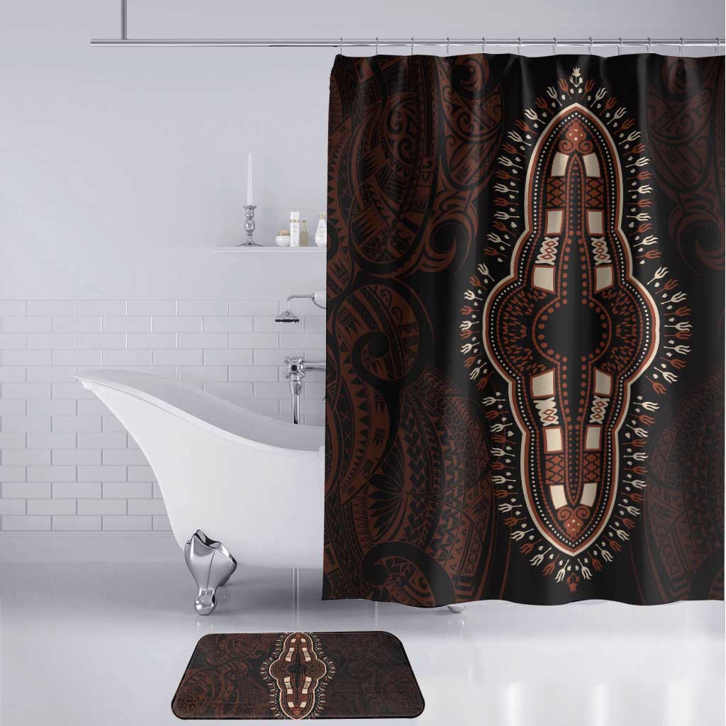 Dashiki and Polynesian Pattern Bathroom Set Afro Pacific Culture Red Version