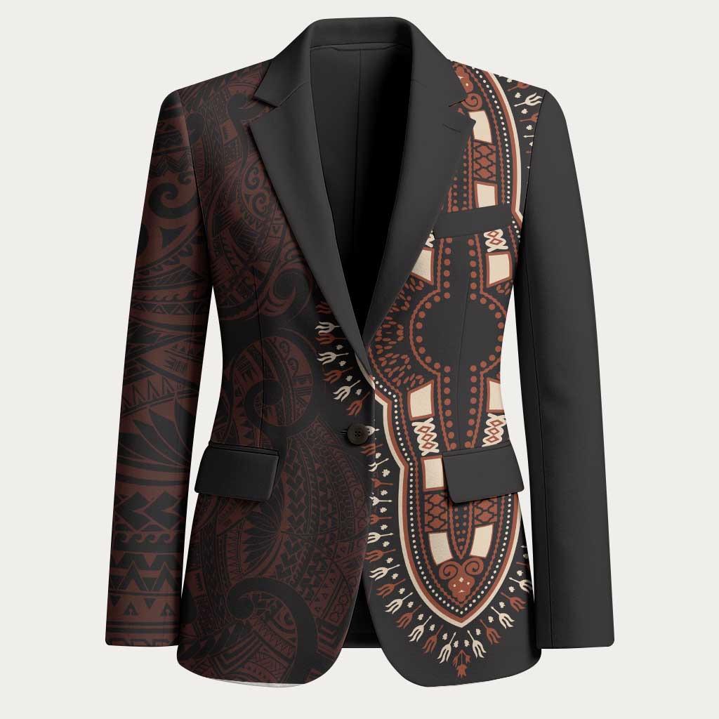 Dashiki and Polynesian Pattern Blazer Afro Pacific Culture Red Version