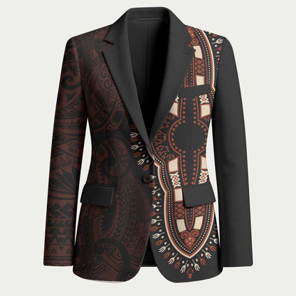 Dashiki and Polynesian Pattern Blazer Afro Pacific Culture Red Version