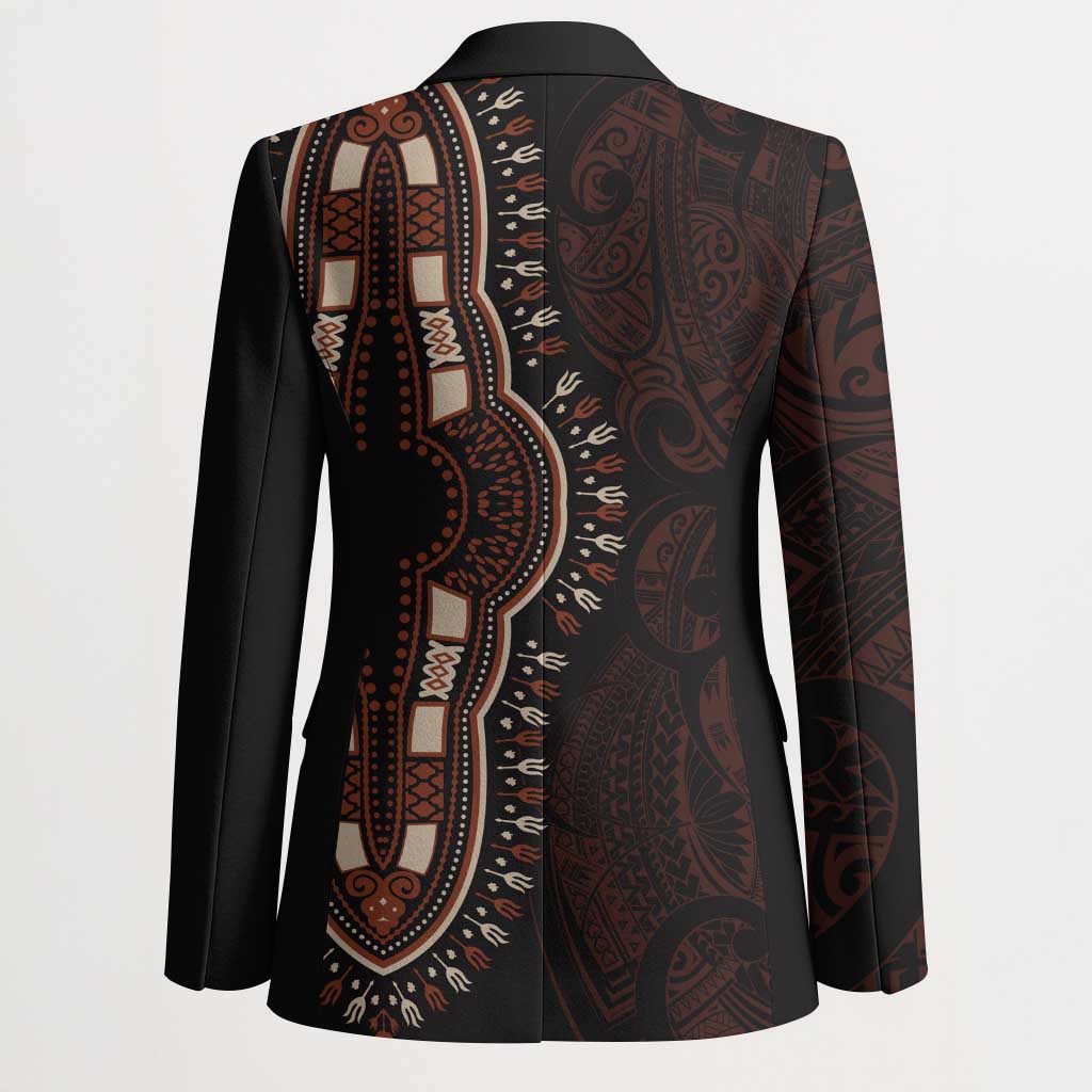 Dashiki and Polynesian Pattern Blazer Afro Pacific Culture Red Version