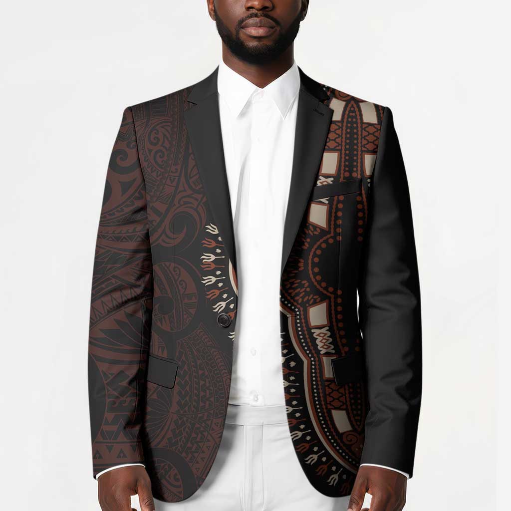 Dashiki and Polynesian Pattern Blazer Afro Pacific Culture Red Version
