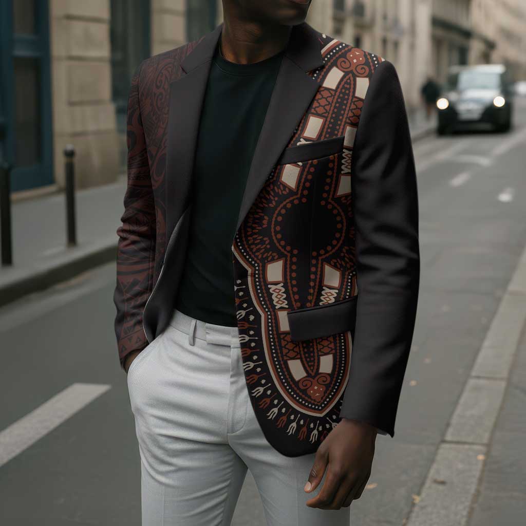 Dashiki and Polynesian Pattern Blazer Afro Pacific Culture Red Version