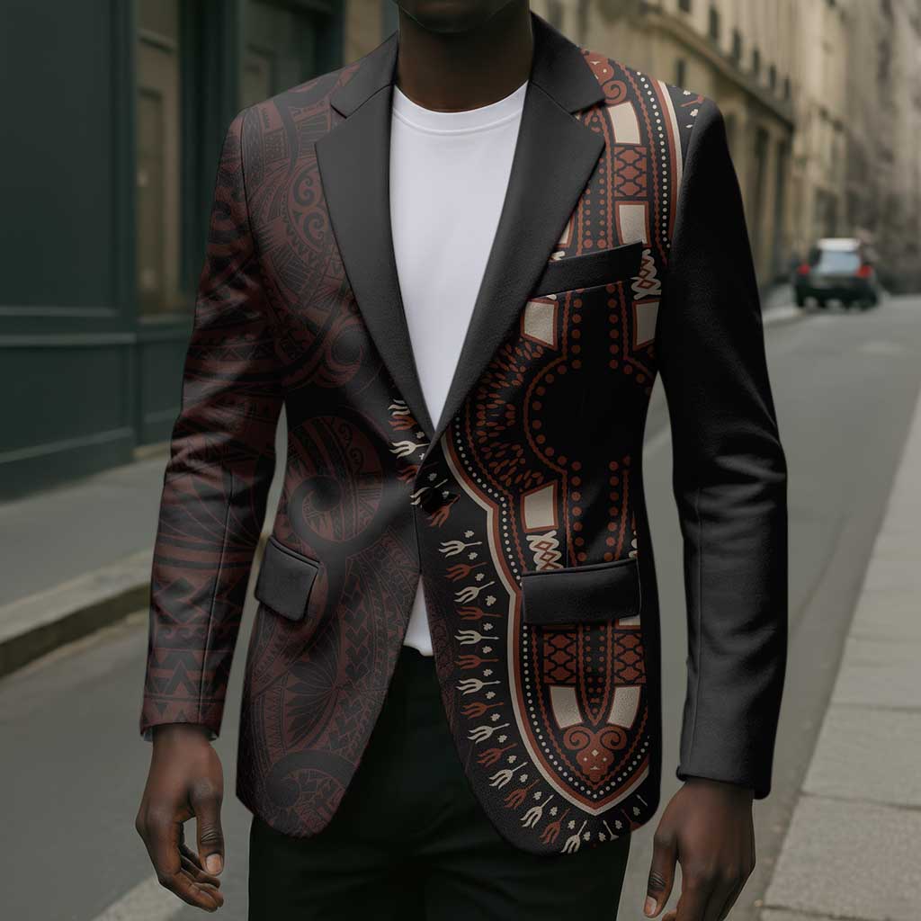 Dashiki and Polynesian Pattern Blazer Afro Pacific Culture Red Version