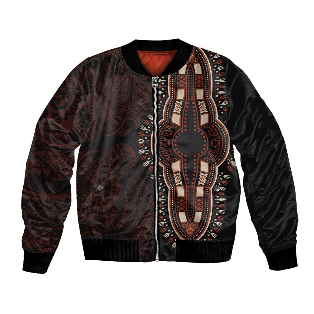Dashiki and Polynesian Pattern Bomber Jacket Afro Pacific Culture Red Version
