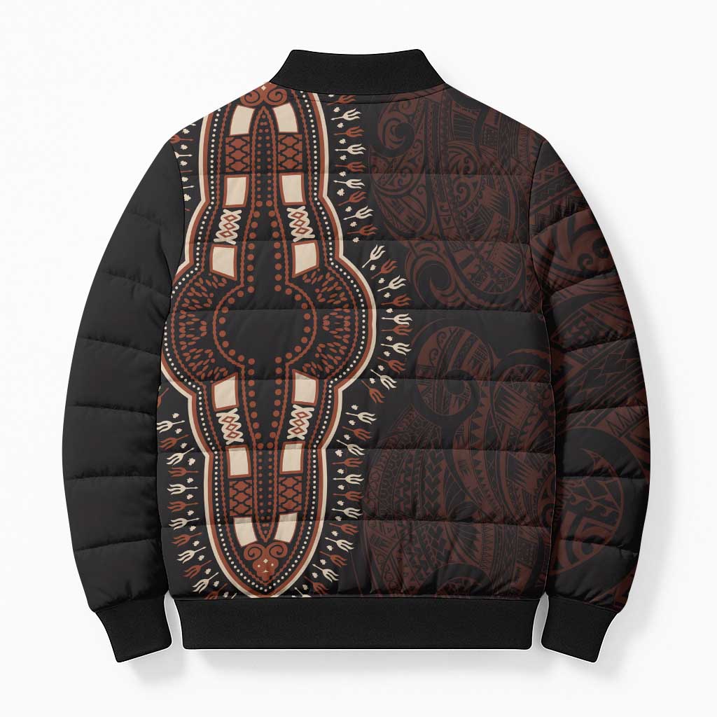 Dashiki and Polynesian Pattern Bomber Puffer Jacket Afro Pacific Culture Red Version