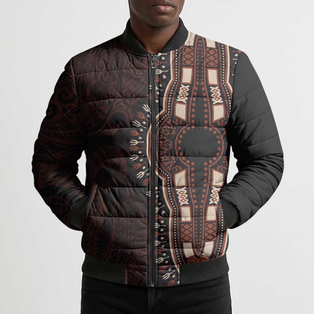 Dashiki and Polynesian Pattern Bomber Puffer Jacket Afro Pacific Culture Red Version