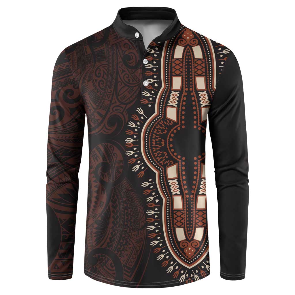 Dashiki and Polynesian Pattern Button Sweatshirt Afro Pacific Culture Red Version