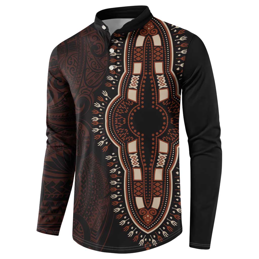 Dashiki and Polynesian Pattern Button Sweatshirt Afro Pacific Culture Red Version