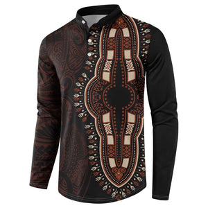 Dashiki and Polynesian Pattern Button Sweatshirt Afro Pacific Culture Red Version