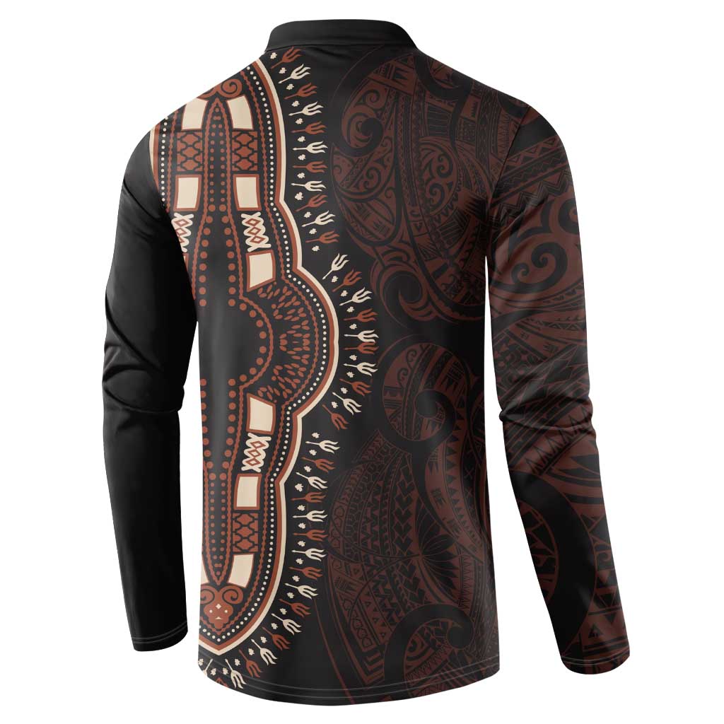 Dashiki and Polynesian Pattern Button Sweatshirt Afro Pacific Culture Red Version