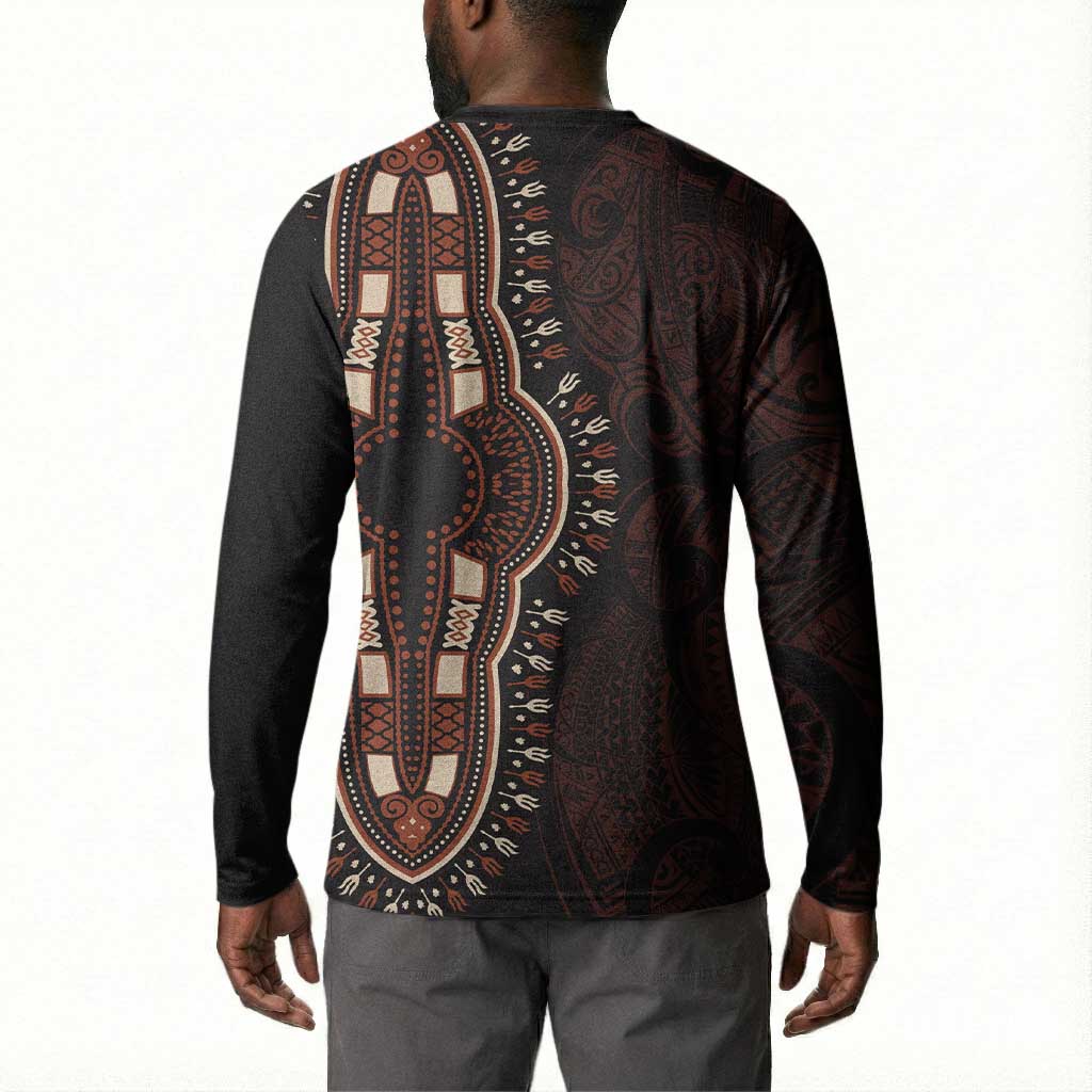 Dashiki and Polynesian Pattern Button Sweatshirt Afro Pacific Culture Red Version
