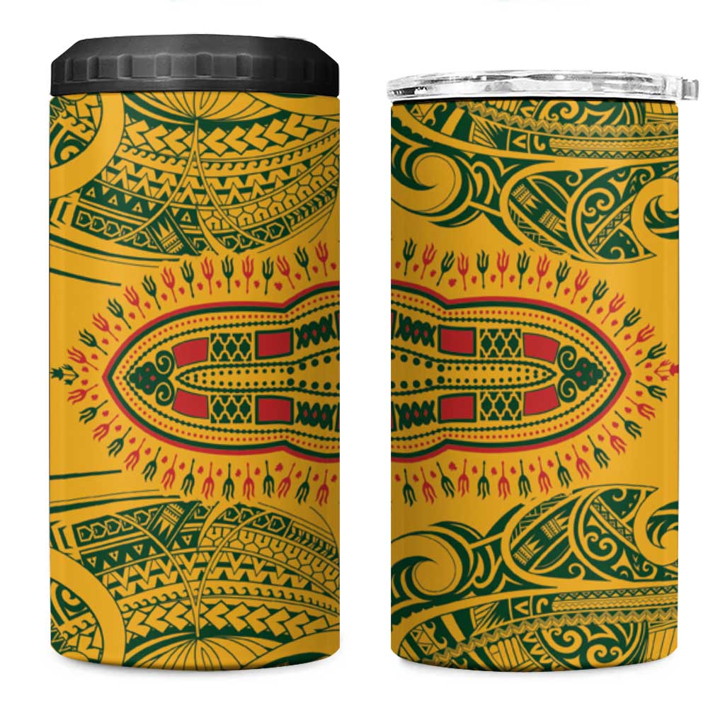 Dashiki and Polynesian Pattern 4 in 1 Can Cooler Tumbler Afro Pacific Culture Red Version