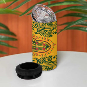 Dashiki and Polynesian Pattern 4 in 1 Can Cooler Tumbler Afro Pacific Culture Red Version