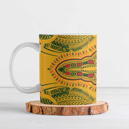 Dashiki and Polynesian Pattern Ceramic Mug Afro Pacific Culture Red Version