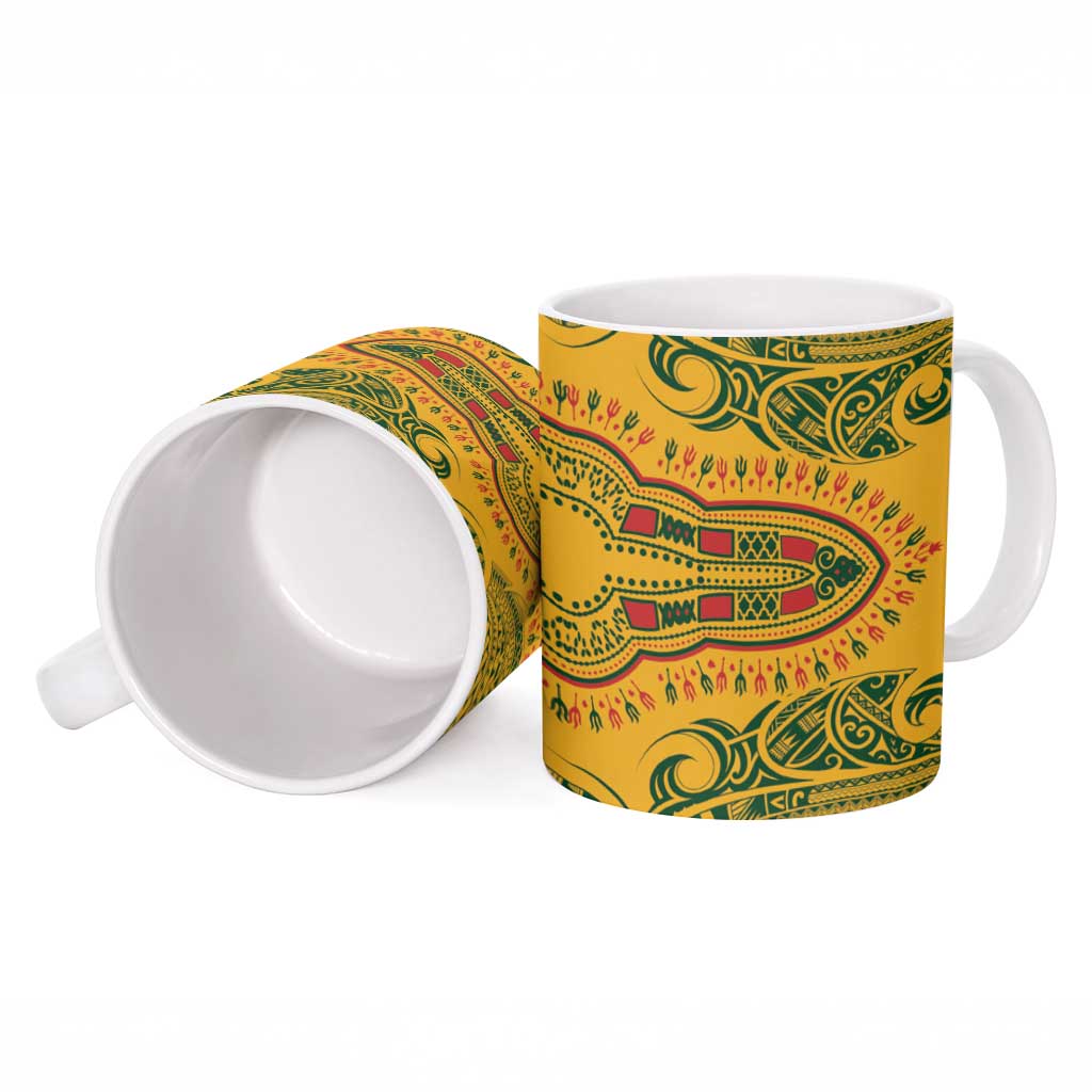 Dashiki and Polynesian Pattern Ceramic Mug Afro Pacific Culture Red Version