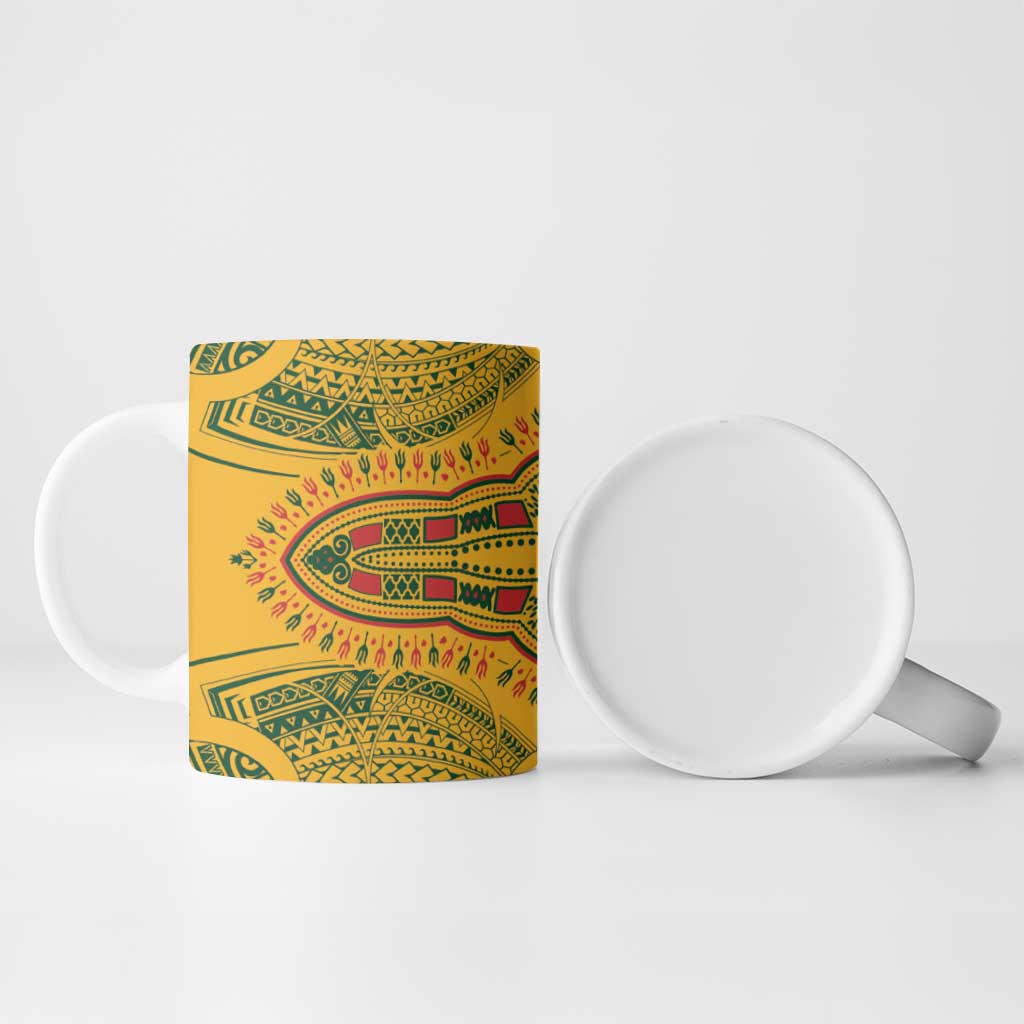 Dashiki and Polynesian Pattern Ceramic Mug Afro Pacific Culture Red Version