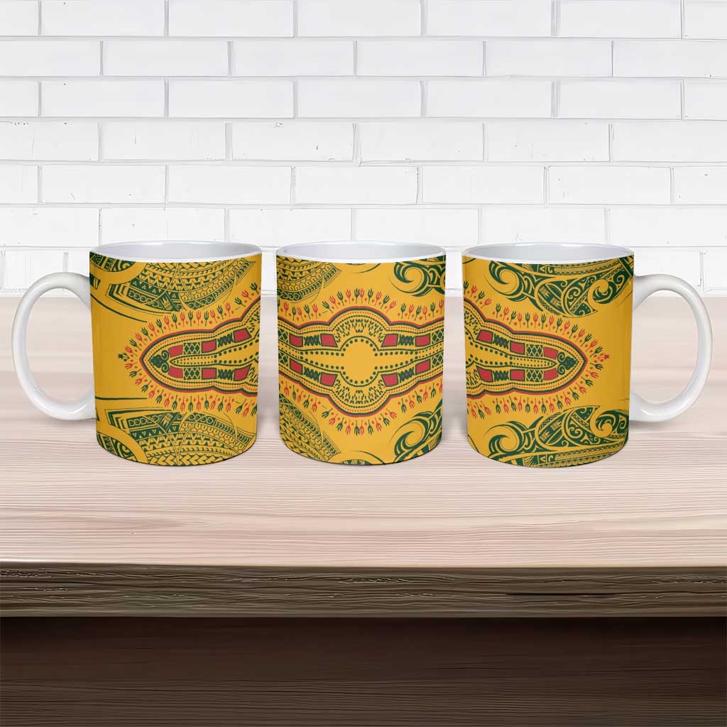 Dashiki and Polynesian Pattern Ceramic Mug Afro Pacific Culture Red Version
