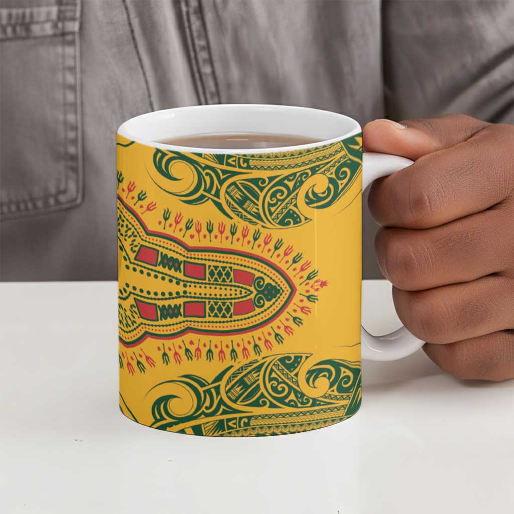 Dashiki and Polynesian Pattern Ceramic Mug Afro Pacific Culture Red Version