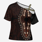Dashiki and Polynesian Pattern Cross Shoulder Shirt Afro Pacific Culture Red Version