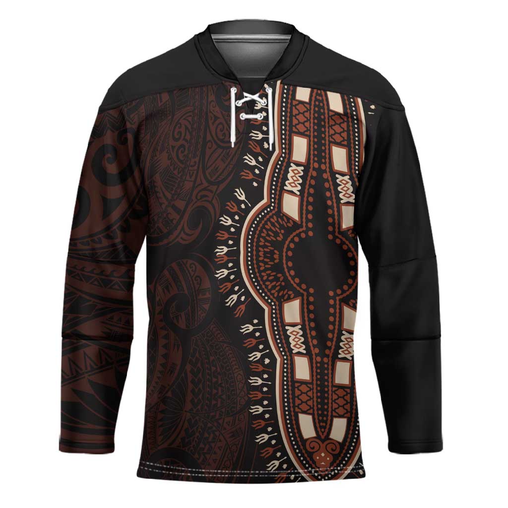Dashiki and Polynesian Pattern Hockey Jersey Afro Pacific Culture Red Version