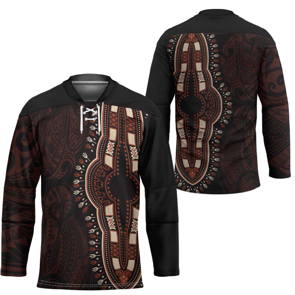 Dashiki and Polynesian Pattern Hockey Jersey Afro Pacific Culture Red Version