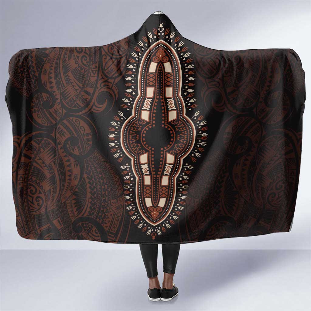 Dashiki and Polynesian Pattern Hooded Blanket Afro Pacific Culture Red Version