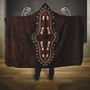 Dashiki and Polynesian Pattern Hooded Blanket Afro Pacific Culture Red Version