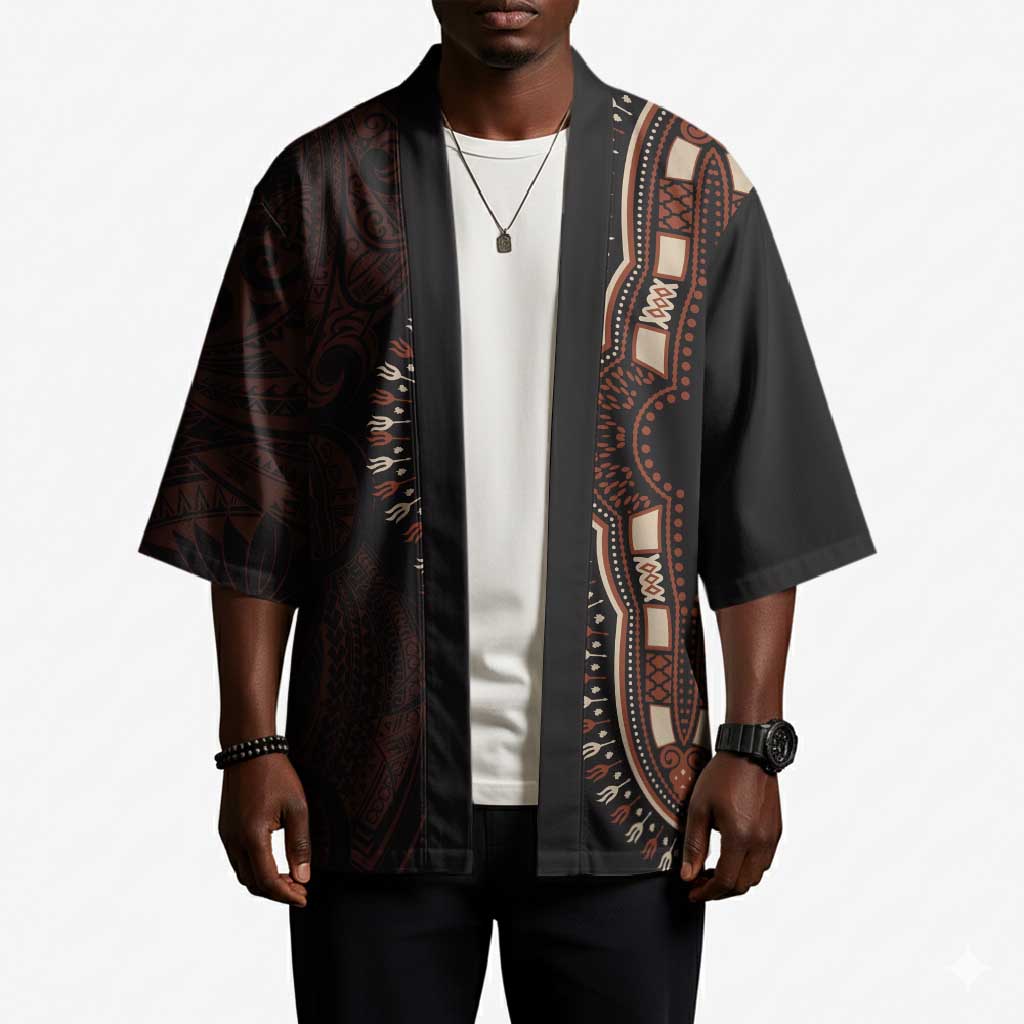 Dashiki and Polynesian Pattern Kimono Afro Pacific Culture Red Version