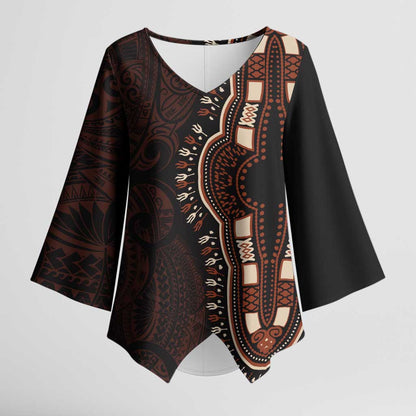 Dashiki and Polynesian Pattern Kimono Sleeve Blouse Afro Pacific Culture Red Version