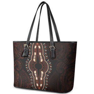 Dashiki and Polynesian Pattern Leather Tote Bag Afro Pacific Culture Red Version