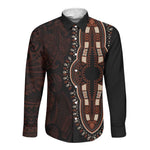 Dashiki and Polynesian Pattern Long Sleeve Button Shirt Afro Pacific Culture Red Version