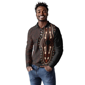 Dashiki and Polynesian Pattern Long Sleeve Polo Shirt Afro Pacific Culture Red Version