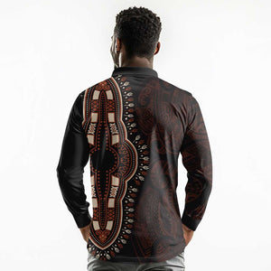 Dashiki and Polynesian Pattern Long Sleeve Polo Shirt Afro Pacific Culture Red Version