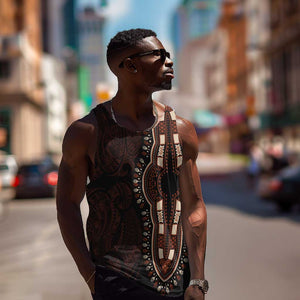 Dashiki and Polynesian Pattern Men Tank Top Afro Pacific Culture Red Version