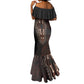 Dashiki and Polynesian Pattern Mermaid Dress Afro Pacific Culture Red Version