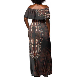 Dashiki and Polynesian Pattern Off Shoulder Maxi Dress Afro Pacific Culture Red Version