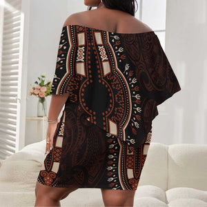 Dashiki and Polynesian Pattern Off Shoulder Short Dress Afro Pacific Culture Red Version