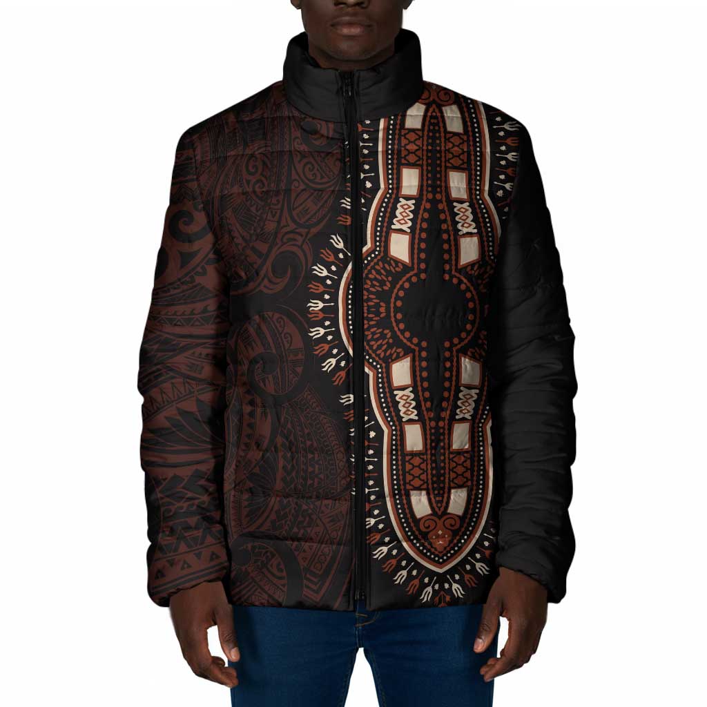 Dashiki and Polynesian Pattern Padded Jacket Afro Pacific Culture Red Version