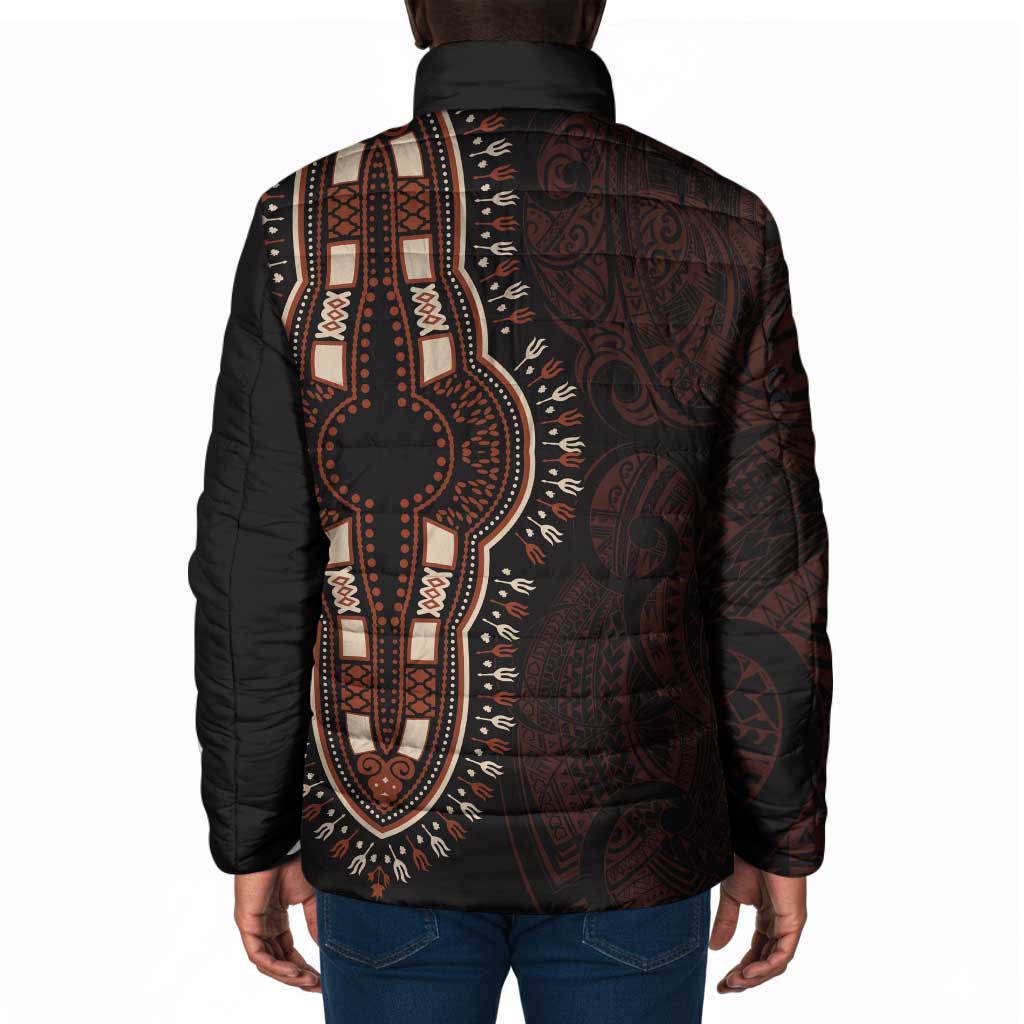 Dashiki and Polynesian Pattern Padded Jacket Afro Pacific Culture Red Version