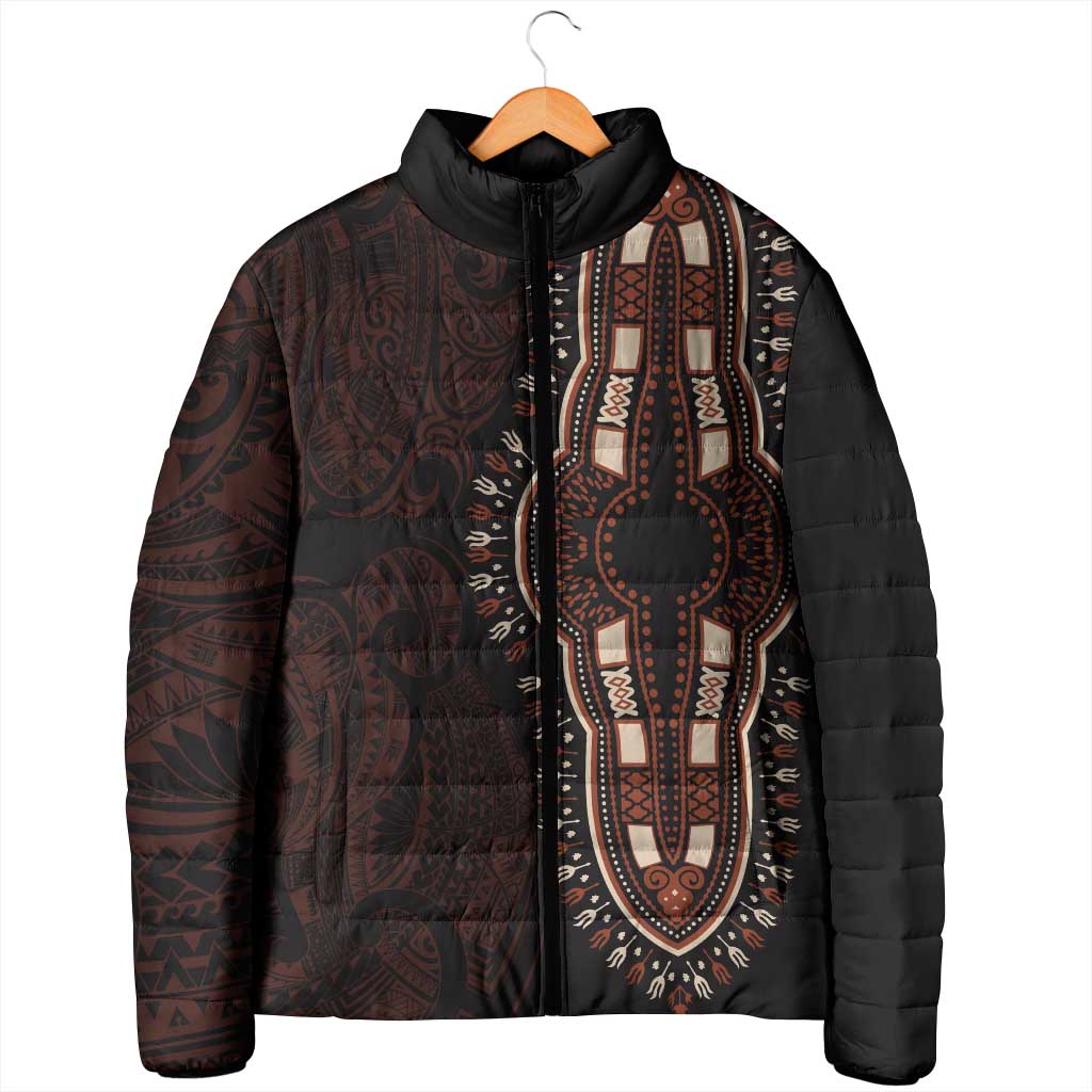 Dashiki and Polynesian Pattern Padded Jacket Afro Pacific Culture Red Version
